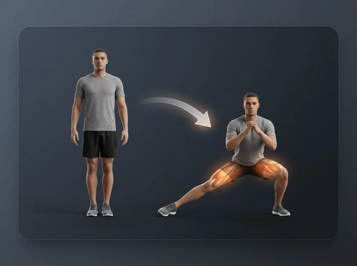 Lateral lunge with the working leg bent and the opposite leg long