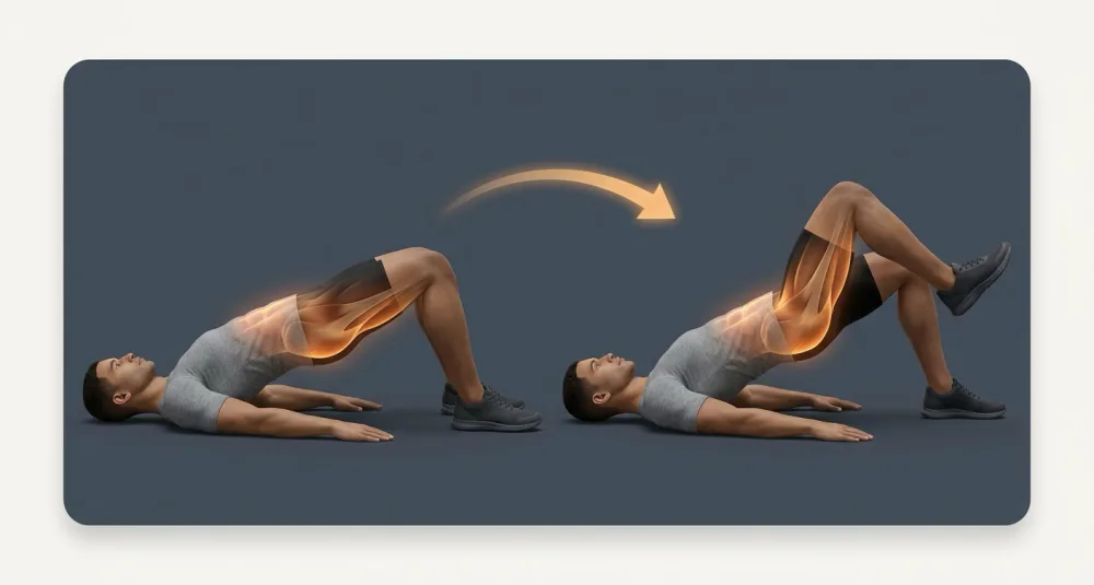Glute bridge march with the hips raised and one foot lifting at a time