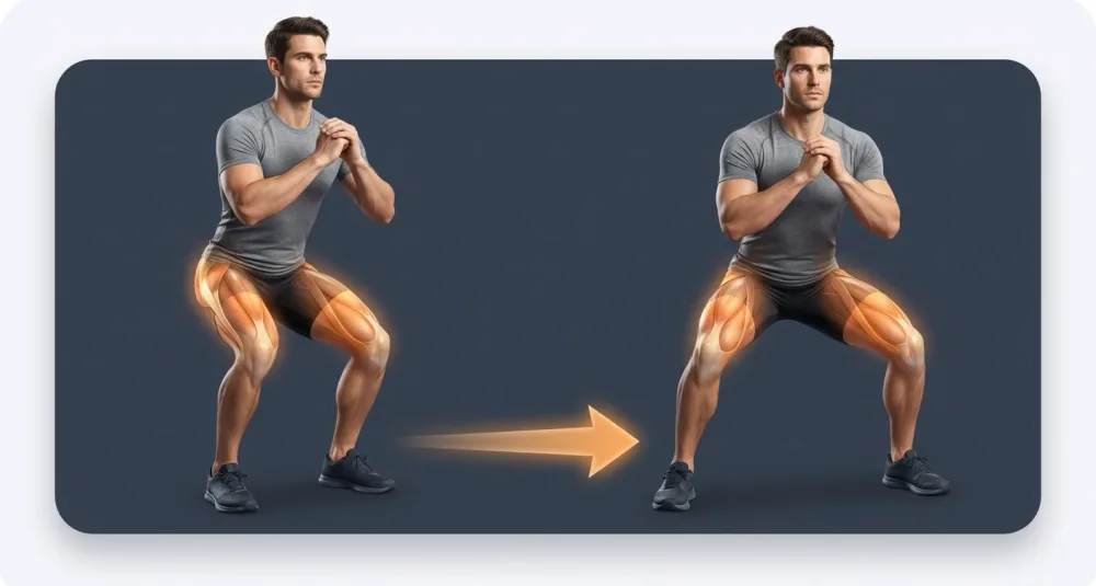 Lateral steps in a shallow squat to the left and right