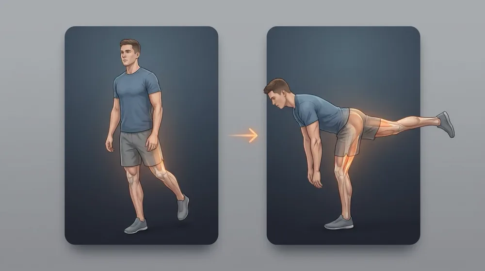 Single-leg Romanian deadlift with a long spine and the free leg reaching back