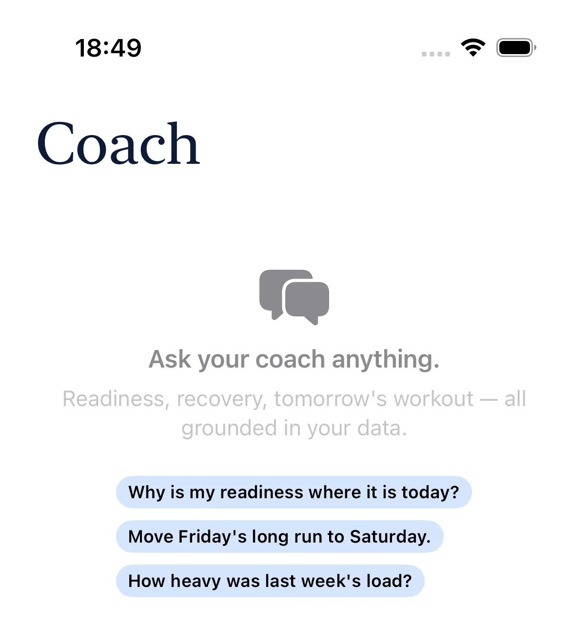 SlopeReady Coach questions about readiness, recovery, and training load.