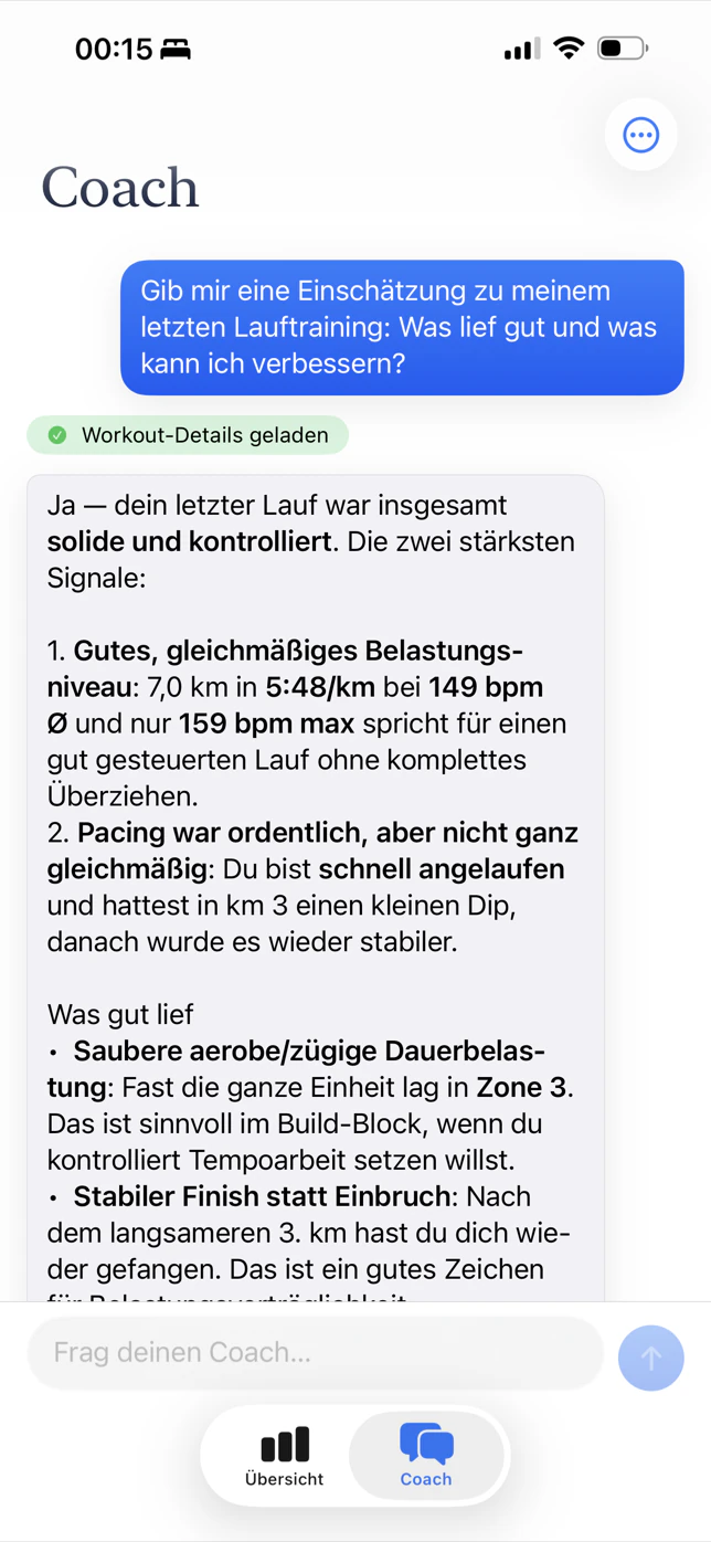 SlopeReady KI-Coach Trainingsanalyse auf dem iPhone