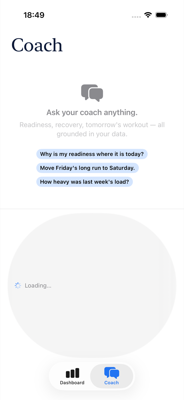 SlopeReady AI coach chat on iPhone