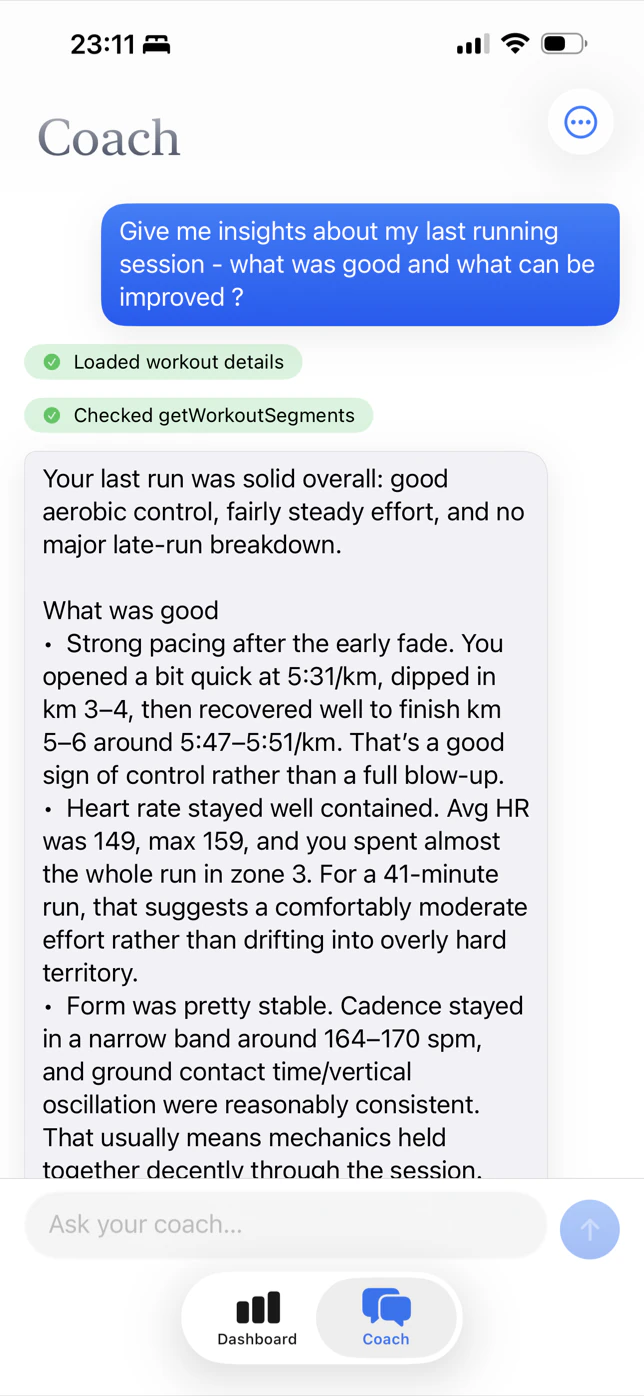 SlopeReady AI coach analyzing a run on iPhone